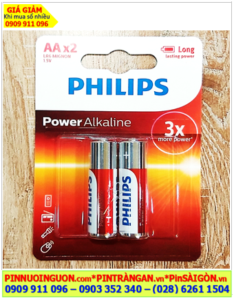 Pin Philips LR6-BP2 AA  Alkaline; Pin tiểu AA 1.5v Alkaline Philips LR6 AM3 Mignon chính hãng /Loại Vỉ 2viên
